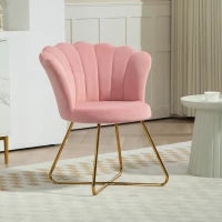 Sedia Moderna Ergonomica con Schienale a Petalo Vellutato Rosa e Gambe Incrociate Oro, 69x64x80 cm