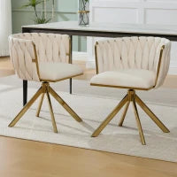 Set da 2 Sedie Girevoli a 180° con Supporto Lombare Ergonomico e Rivestimento Effetto Velluto, 56x50x70 cm, Avorio