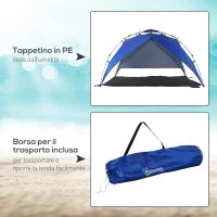 Tenda da Spiaggia Pop Up per 4-6 Persone con Protezione UV, Borsa di Trasporto, 247x247x145cm, Blu