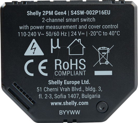 Shelly 2PM Gen4 confezione da 2 - interruttore relè con misurazione della potenza 2x 10A (WiFi, Bluetooth, Zigbee, Matter)