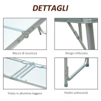Tavolo Da Campeggio Picnic Pieghevole Portatile 120 x 60 x 54/70 cm