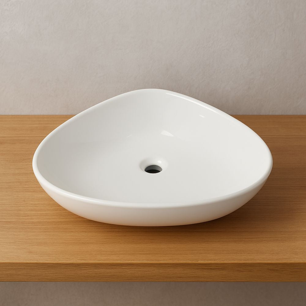 Lavabo d'appoggio in ceramica bianco triangolare lavandino arredo bagno *** misure 58x39x14 cm, confezione 1
