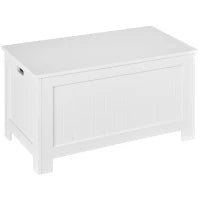 Panca Contenitore Multiuso in Legno MDF, 2 Maniglie e Apertura con Blocco di Sicurezza, 81x40x46cm, Bianco