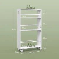 Carrello per Cucina e Bagno Salvaspazio a 3 Livelli con Barre Laterali e Ruote con Freni, 45x15x80 cm, Bianco