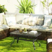 Tavolino da Esterno Rettangolare in Metallo Nero con Piano in Vetro Temperato, 95x55x46 cm