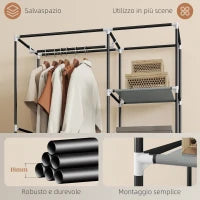 Armadio Guardaroba Portatile Tessuto non Tessuto con 6 Ripiani Aperti e un Appendino, 103x43x162.5 cm, Grigio