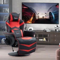 Sedia da Gaming Massaggiante con Poggiapiedi e Cuscino, in Finta Pelle, 79.5x82.5x111.5 cm, Nero e Rosso