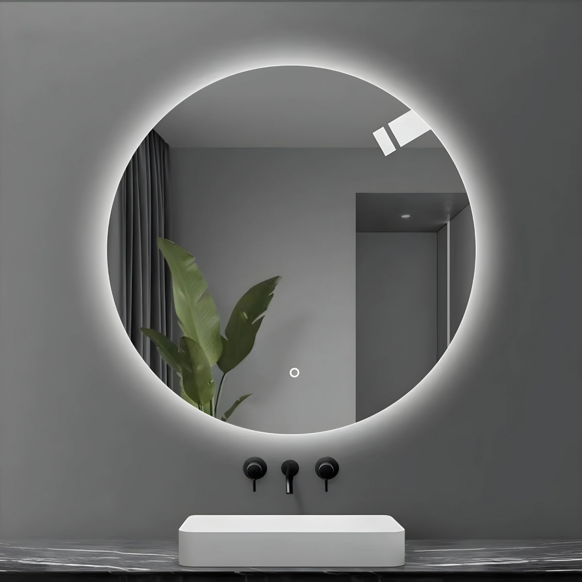 Specchio 5 mm tondo retroilluminato led interruttore touch pvc e mdf *** misura Ã˜90, tonalità dimmerabile 2700-4500...