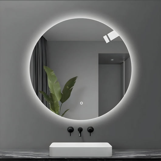 Specchio 5 mm tondo retroilluminato led interruttore touch pvc e mdf *** misura Ã˜90, tonalità dimmerabile 2700-4500...