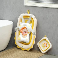 Vaschetta Bagnetto Pieghevole per Neonati con Cuscinetto e Lavabo, in Plastica Antiscivolo, 80.5x55x20 cm, Giallo