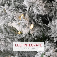 Albero di Natale Innevato con 329 Rami e Luci LED Bianche, in Plastica e Metallo, Ø52x180 cm, Verde