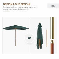 Ombrellone 2x3 m da Giardino in Legno Laccato e Bambù con Copertura Rimovibile, Verde Scuro