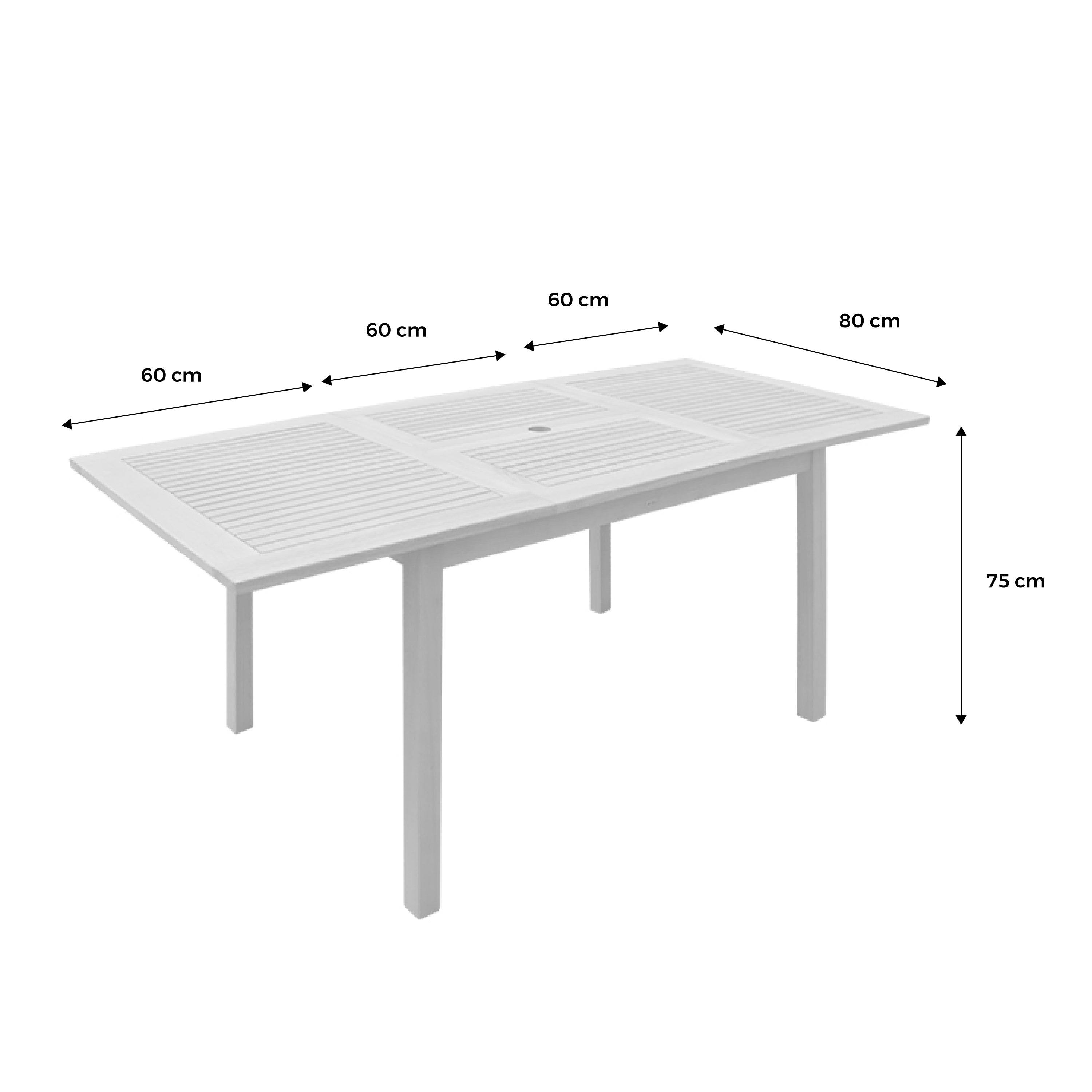 Tavolo da giardino rettangolare allungabile in legno, 6 a 10 posti,