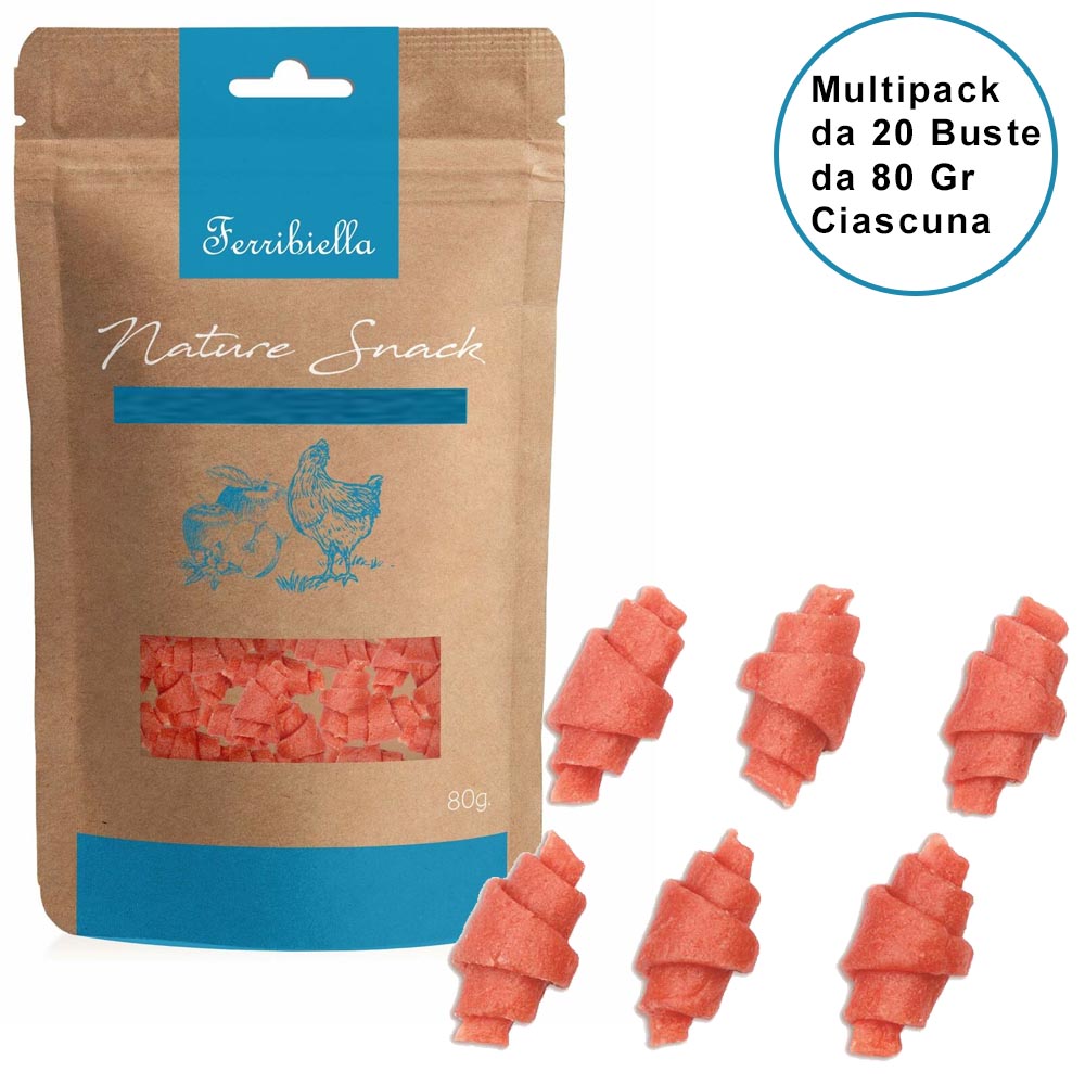 Nature snack per cani ferribiella involtini di pollo confezione da 20 buste da 80 gr