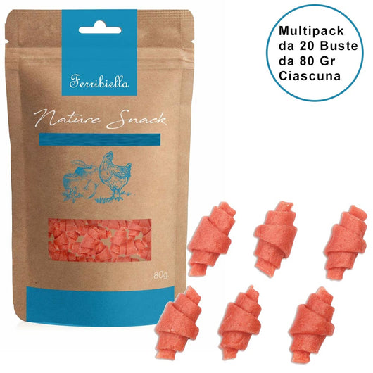 Nature snack per cani ferribiella involtini di pollo confezione da 20 buste da 80 gr