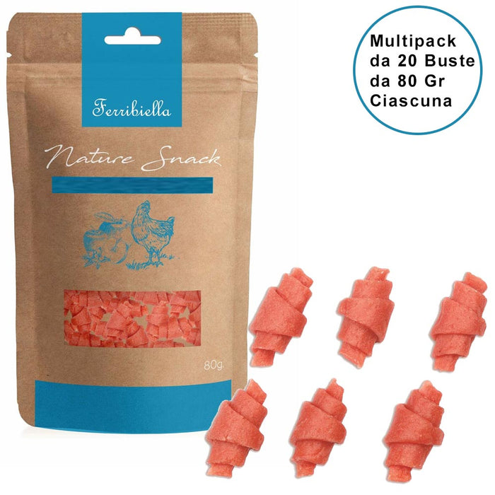 Nature snack per cani ferribiella involtini di pollo confezione da 20 buste da 80 gr