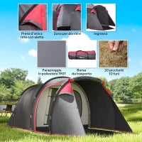Tenda da Campeggio 2-4 Posti con Vestibolo e Porte con Cerniera, 426x206x154cm Grigio