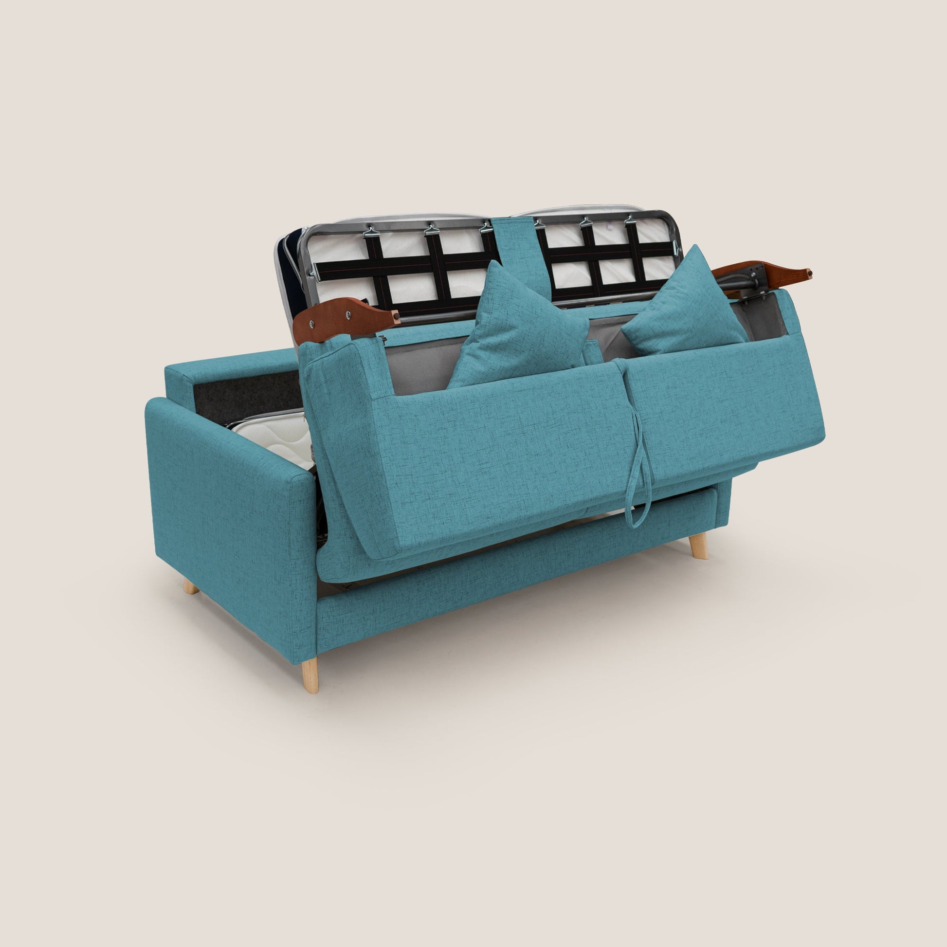 Divano Letto 3 Posti 200x94x97 cm in Tessuto Azzurro