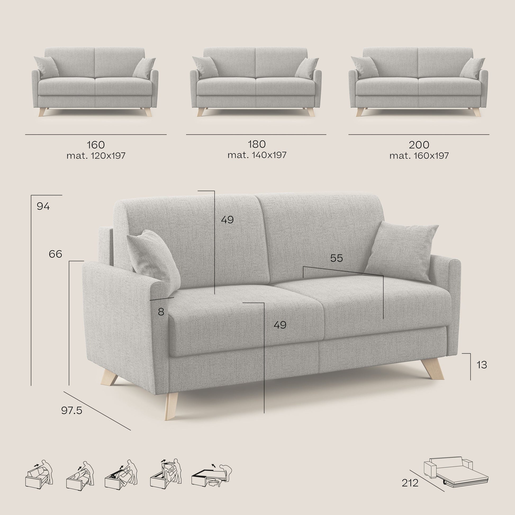 Divano Letto 2 Posti 160x94x97 cm in Tessuto Blu