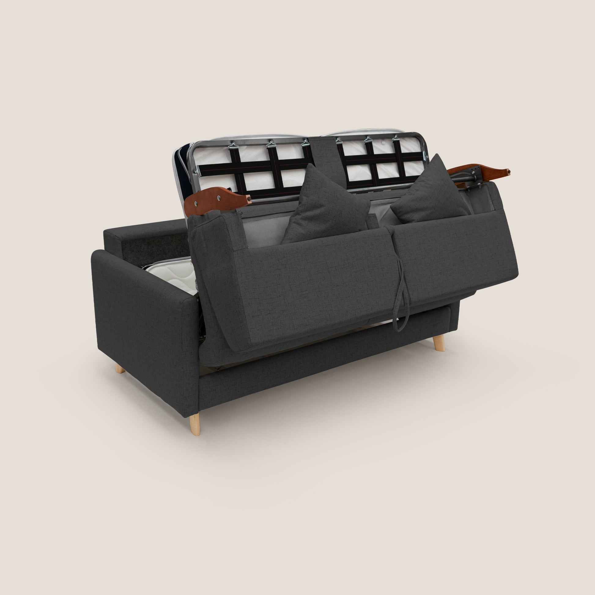 Divano Letto 2 Posti 160x94x97 cm in Tessuto Antracite