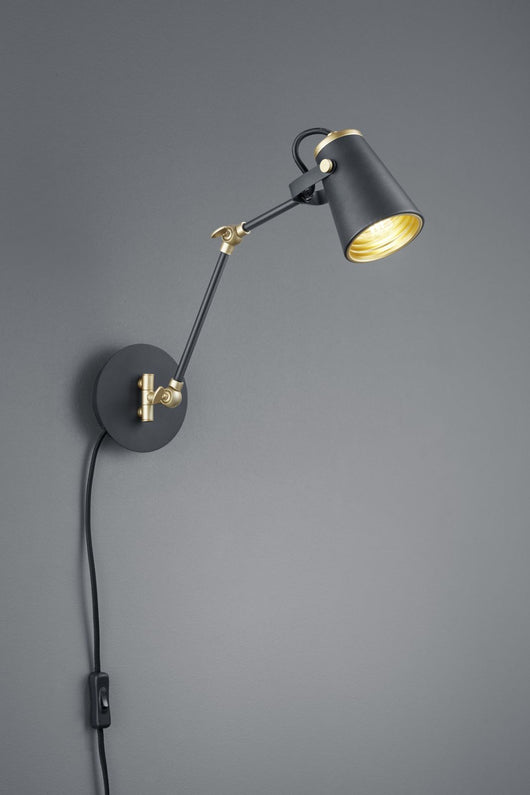 EDWARD APPLIQUE DIFFUSORE ORIENTABILE METALLO NERO OPACO E INTERNO ORO 1 LUCE ATTACCO E14