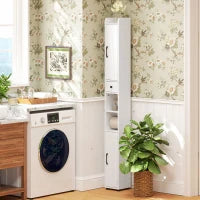 Mobiletto da bagno alto a colonna con 2 ante, cassetto e ripiani regolabili, 20x20x185 cm, Bianco