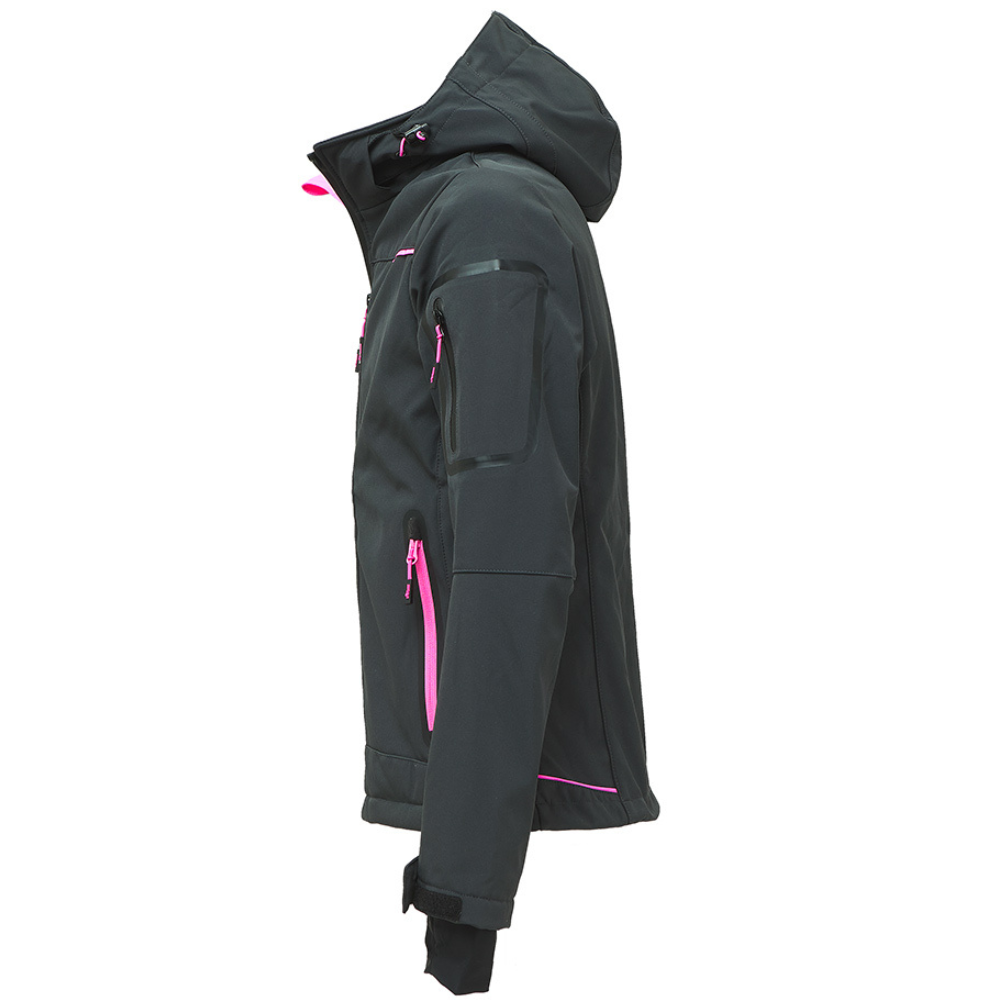 Giacca lavoro donna softshell chiusura zip cappuccio colore grey fucsia upower *** misura large - l, confezione 1