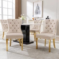 Set di 4 sedie design con decorazioni in rivetti e anelli rotondi unici, imbottite in velluto, 51×65,5×95 cm, Beige