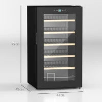 Cantinetta Vino Frigo per 24 Bottiglie, Capacità 65L, Controllo Temperatura e Ripiani Estraibili, Nero