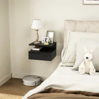 Comodino Sospeso per Camera da Letto con Cassetto e Ripiano Aperto in Legno, 35x32x22.5 cm, Nero Lucido