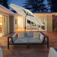 Ombrellone da Giardino Φ270 x 245Acm con Apertura a Manovella e Inclinabile, Luci LED e Pannello Solare, Crema Bianco
