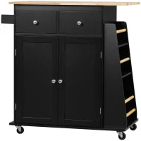 Carrello da Cucina con Armadietto, 2 Cassetti e Portaspezie, Isola da Cucina in Legno, 89x45x89.5cm, Nero