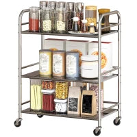 Carrello Multiuso a 4 Livelli con Ripiano Centrale Regolabile e Bordi Rialzati, in Acciaio Inox, 60x35x77 cm