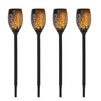 Set 4 Faretti da Esterno LED a Energia Solare con 4 Picchetti, in Plastica, Ø12x72 cm, Nero