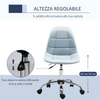 Sedia da Ufficio Ergonomico, Sedia Girevole Scrivania, Regolabile Senza Braccioli, Azzurro, 59x59x81-91cm