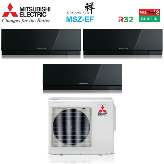 Condizionatore Mitsubishi Electric Trial Split Kirigamine Zen Black 7000+7000+12000 con MXZ-3F68VF R-32 Wi-Fi Integrato