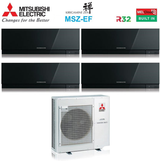 Climatizzatore Condizionatore Mitsubishi Electric Quadri Split Inverter serie KIRIGAMINE ZEN BLACK MSZ-EF 9+9+12+12 con MXZ-4F72VF R-32 Wi-Fi Integrato Colore Nero 9000+9000+12000+12000