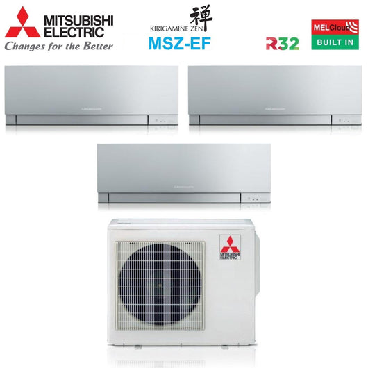 Condizionatore Mitsubishi Electric Trial Split Kirigamine Zen Silver 7000+7000+7000 con MXZ-3F54VF R-32 Wi-Fi Integrato
