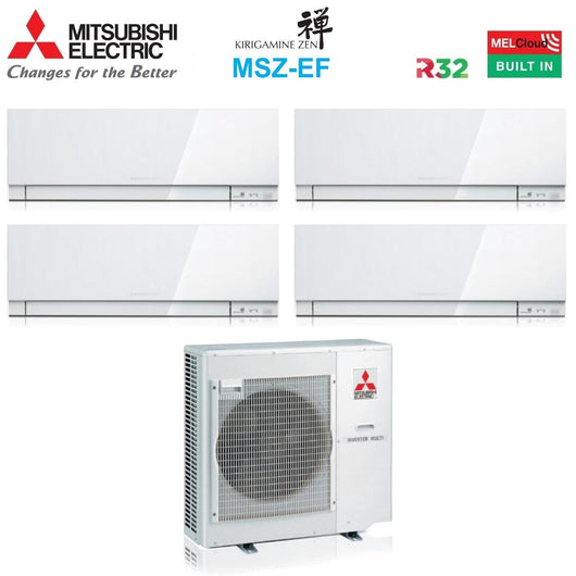 Climatizzatore Condizionatore Mitsubishi Electric Quadri Split Inverter serie KIRIGAMINE ZEN WHITE MSZ-EF 9+12+12+12 con MXZ-4F72VF R-32 Wi-Fi Integrato Colore Bianco 9000+12000+12000+12000