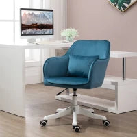 Sedia da Ufficio in Velluto con Funzione Massaggio e Cuscino Lombare Integrato, Altezza Regolabile, Girevole a 360°, Blu