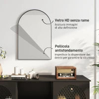 Specchio da Bagno ad Arco in Lega di Alluminio e Vetro 60x90 cm per Camera e Soggiorno, Nero