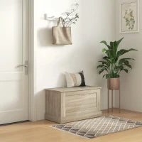 Cassapanca in Legno, Cassapanca Porta Giocattoli, con Cerniera di Sicurezza, per Soggiorno, 80 x 40 x 45 cm, Legno Naturale