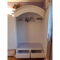 Armadio a cappello tondo appendiabiti con bastone e 2 ante 2 cassetti in legno massello e mdf con rifinitura in bianco 125x61x200 H