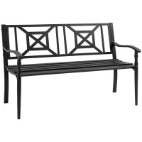 Panchina da Giardino in Acciaio a 2 Posti con Schienale Alto e Braccioli, 128x62.5x81.5 cm, Nero