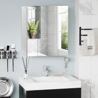 kleankin Armadietto Bagno con 3 Ante Specchiate e Ripiani Regolabili, 70x15x60cm, Bianco