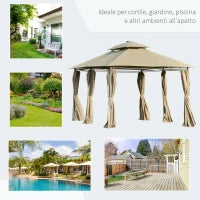 Gazebo da Giardino 3x4m con Pareti Rimovibili, Pannelli Solari e Luci a LED, Cachi