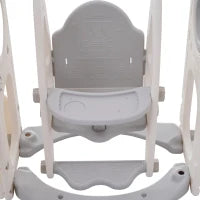 Scivolo per bambini con altalena, piattaforma, armadietto,gioco di perforazione, canestro basket e scala,Grigio+Bianco