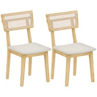 Set di 2 sedie da sala da pranzo con schienale effetto rattan, telaio in legno, Legno naturale
