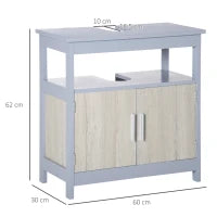 kleankin Mobile Sottolavabo Bagno con Armadietto e Ripiano Aperto, 60x30x62cm, Grigio e Legno Naturale