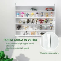 Vetrina Espositiva da Parete a 4 Ripiani Regolabili, Vetrinetta per Collezionismo, Bacheca Espositore a Muro per Oggetti da Collezione, in Vetro e Truciolato, 80x9.5x60 cm, Bianco